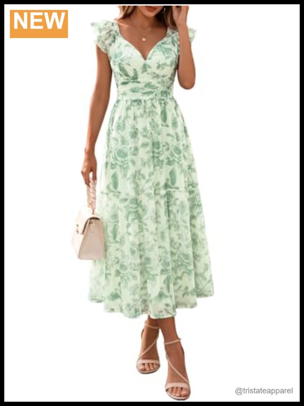 Women's Stretchy Tulle Midi Dress Ruffle Flowy Mesh Sundress